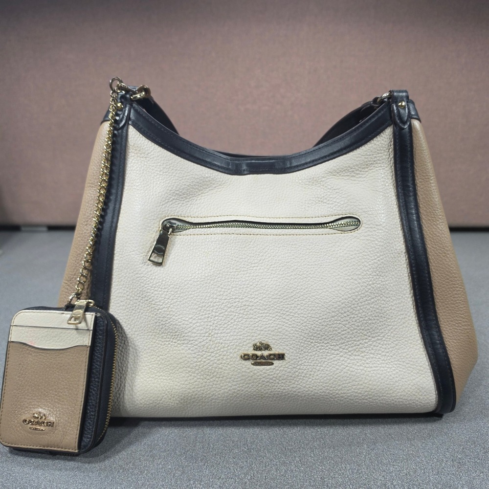 Coach Kristy Shoulder Bag Womens Large Tri-Color Fair C6828 Pebble Leather Hobo